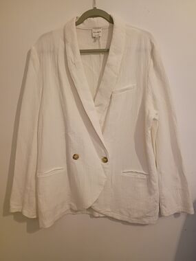 ELLISON White Summer to Fall Double-Breasted Textured Blazer Cotton‎ Sz L NWOT